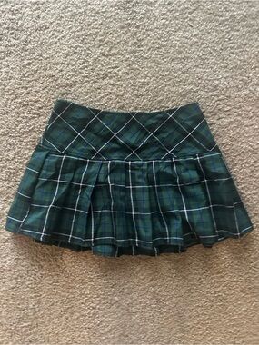 Hot Topic Green Plaid Pleated Mini Skirt